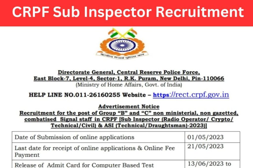 CRPF Sub Inspector Recruitment 2023