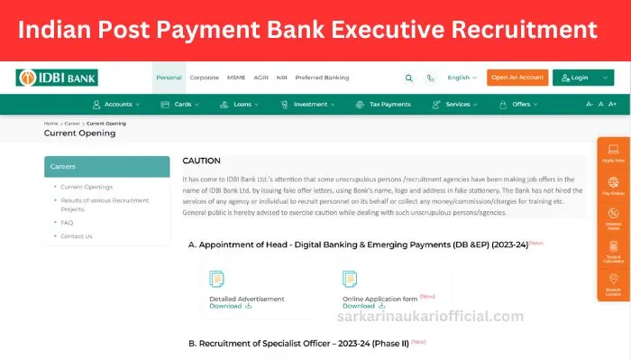 Indian Post Payment Bank Executive Recruitment 2023