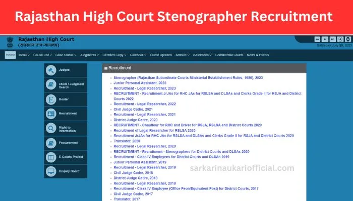 Rajasthan High Court Stenographer Recruitment
