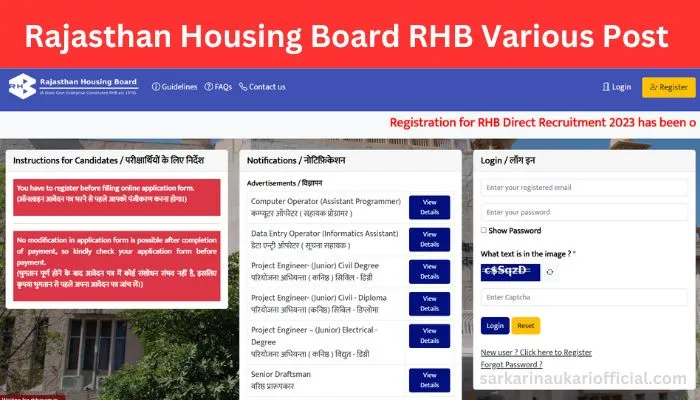 Rajasthan Housing Board RHB Various Post Recruitment 2023
