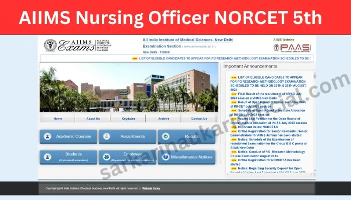 AIIMS Nursing Officer NORCET 5th Online Form 2023