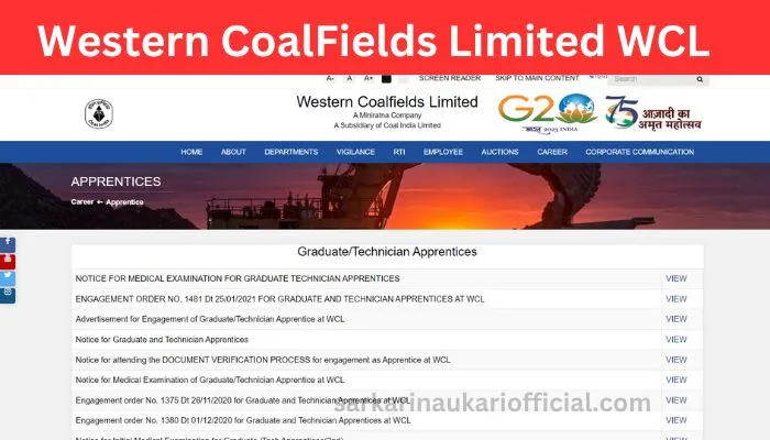 Western CoalFields Limited WCL Apprentice Online Form 2023