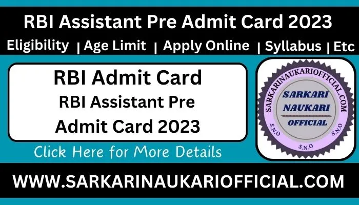 RBI Assistant Pre Admit Card 2023